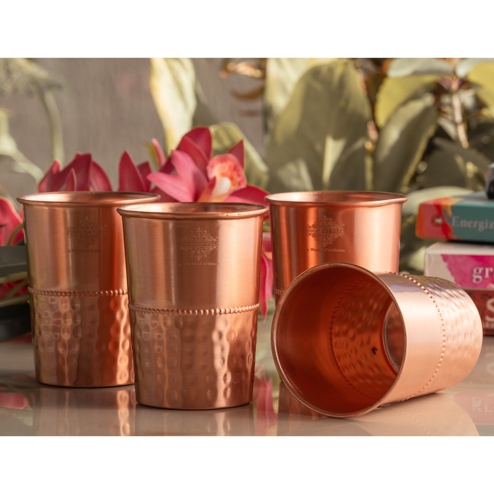 Pure Copper Lacquer Coated Plain & Hammered Design Glass 275 ML