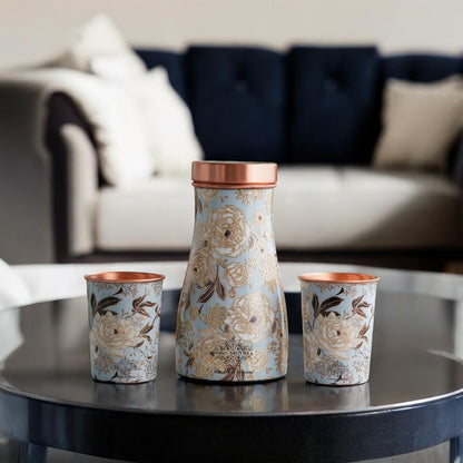 Copper Gold Printed Bedroom Bottle with 2 Glass Set – 900 ML Bottle & 300 ML Glass