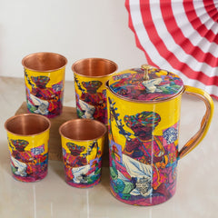 Pure Copper Printed Padharo Mhare Desh Jug & Glass Gift Set