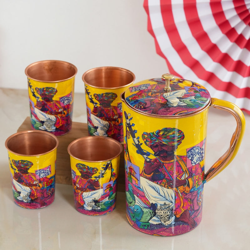 Pure Copper Printed Padharo Mhare Desh Jug & Glass Gift Set