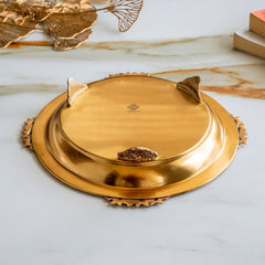Pure Brass Round Tray with Rose Border For Home Décor