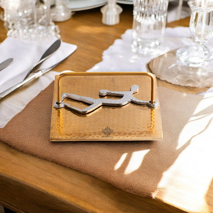 Gold Finish Hammered Design Napkin Holder with Lady Design – Elegant Table Organizer for Dining