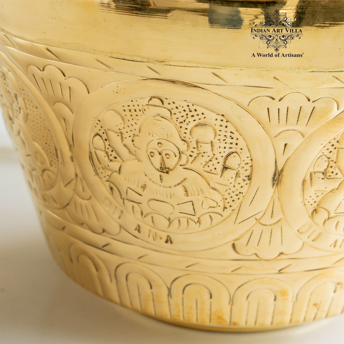 Brass Embossed Kalash with Scrollwork & Base, 3950ml — Hand-Embossed Finish – Authentic Brass