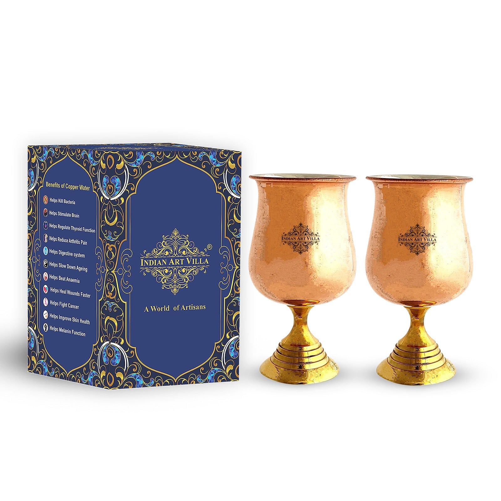 Pure Copper Steel  Goblet Glass with Brass Bottom 300 ML