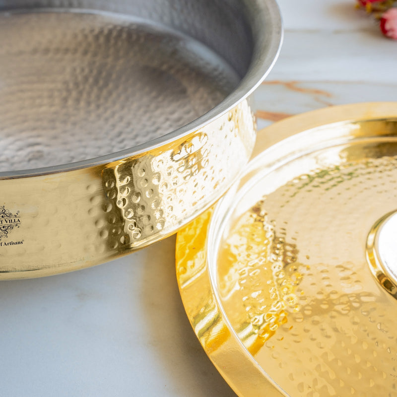 Brass Lagan With Hammered Design, Tin Lining & Brass Lid - 6 L