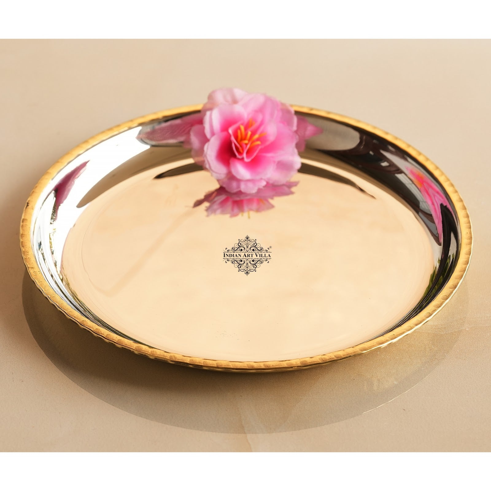 Steel Brass Quarter Serving Plate with Brass Beeding, 19.05 cm,  serveware, Tableware