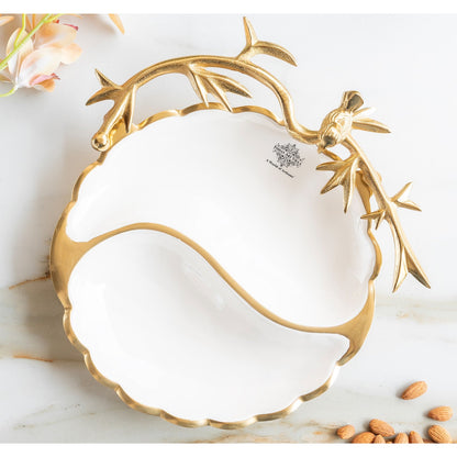 Brass Finish Decorative Serving Platter with Bird Design, Serveware for Home Décor, Gifting, and Special Occasions