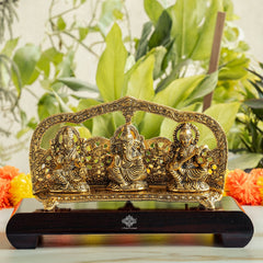 Brass Finish Ganesh, Laxmi & Saraswati Idol with Velvet Gift Box