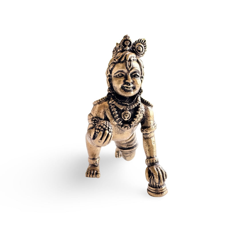 Pure Brass Miniature Laddu Gopal Krishna Ji Crawling Murti for Home Pooja