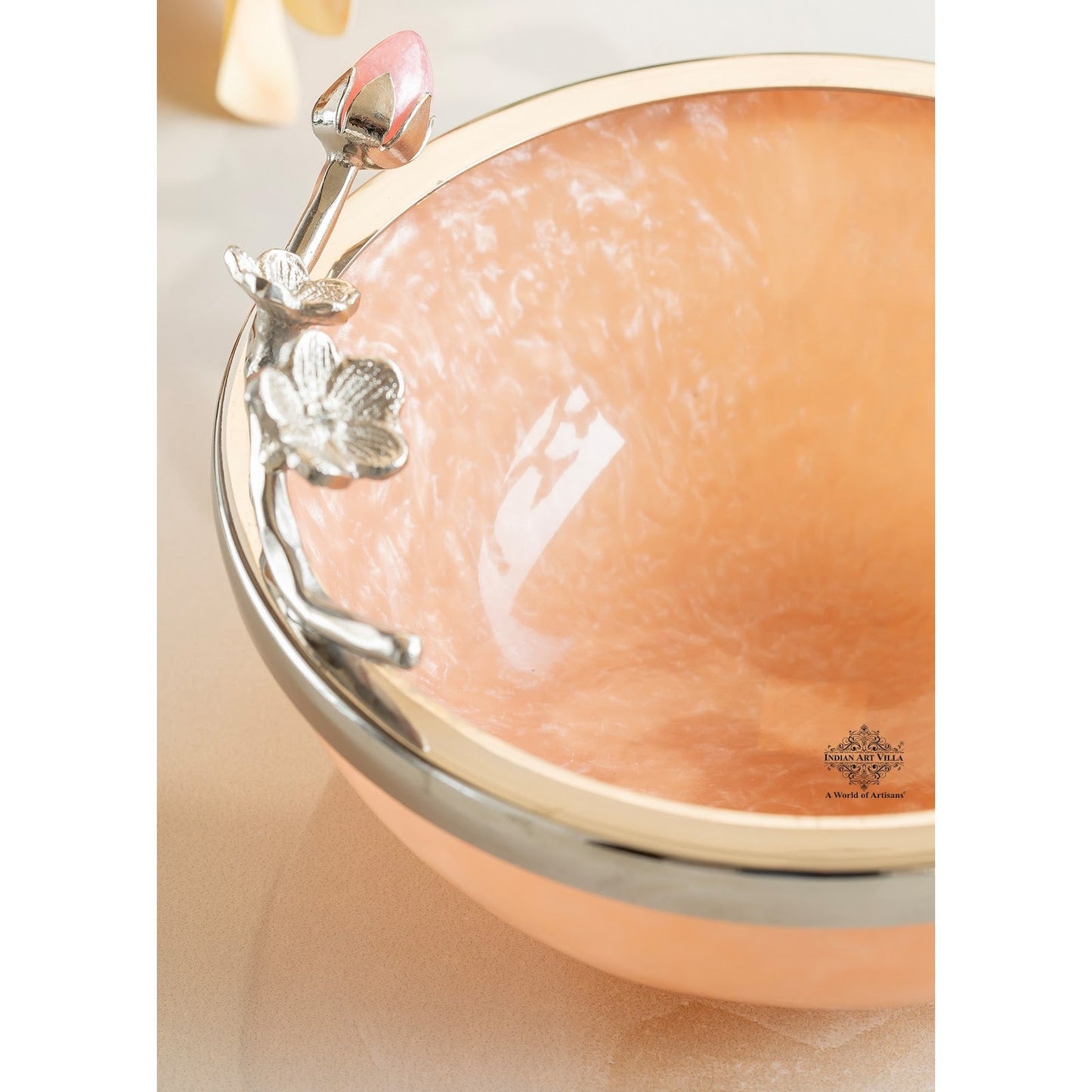 Silver Plated Resin Belgium Pink Decorative Bowl, Elegant Serveware & Home Decor, Perfect for Snacks