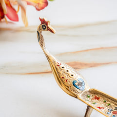Pure Brass Agardan With Peacock Design Incense Holder - 26.16 cm