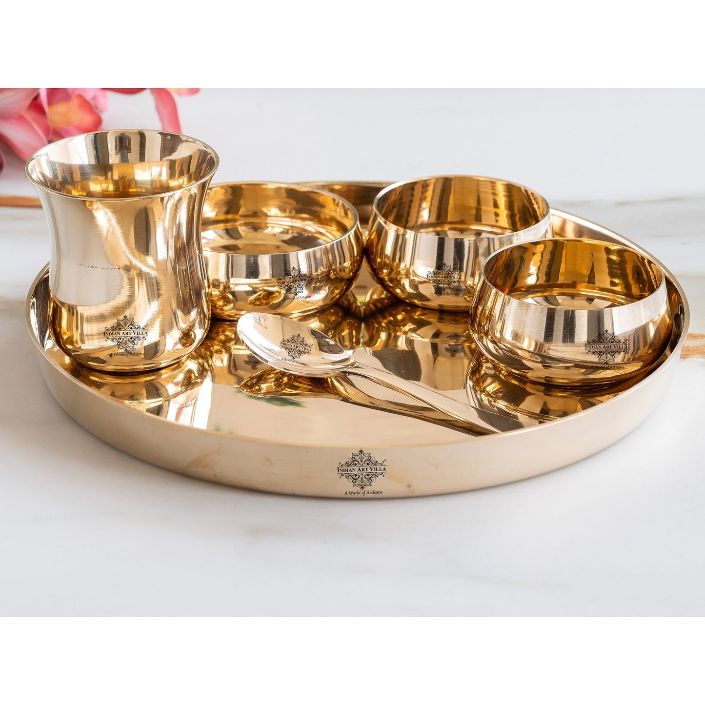 Bronze 6-Piece Dinner Set – Shine Finish Design Thali set, Traditional Indian Dinnerware for Home & Special Occasions