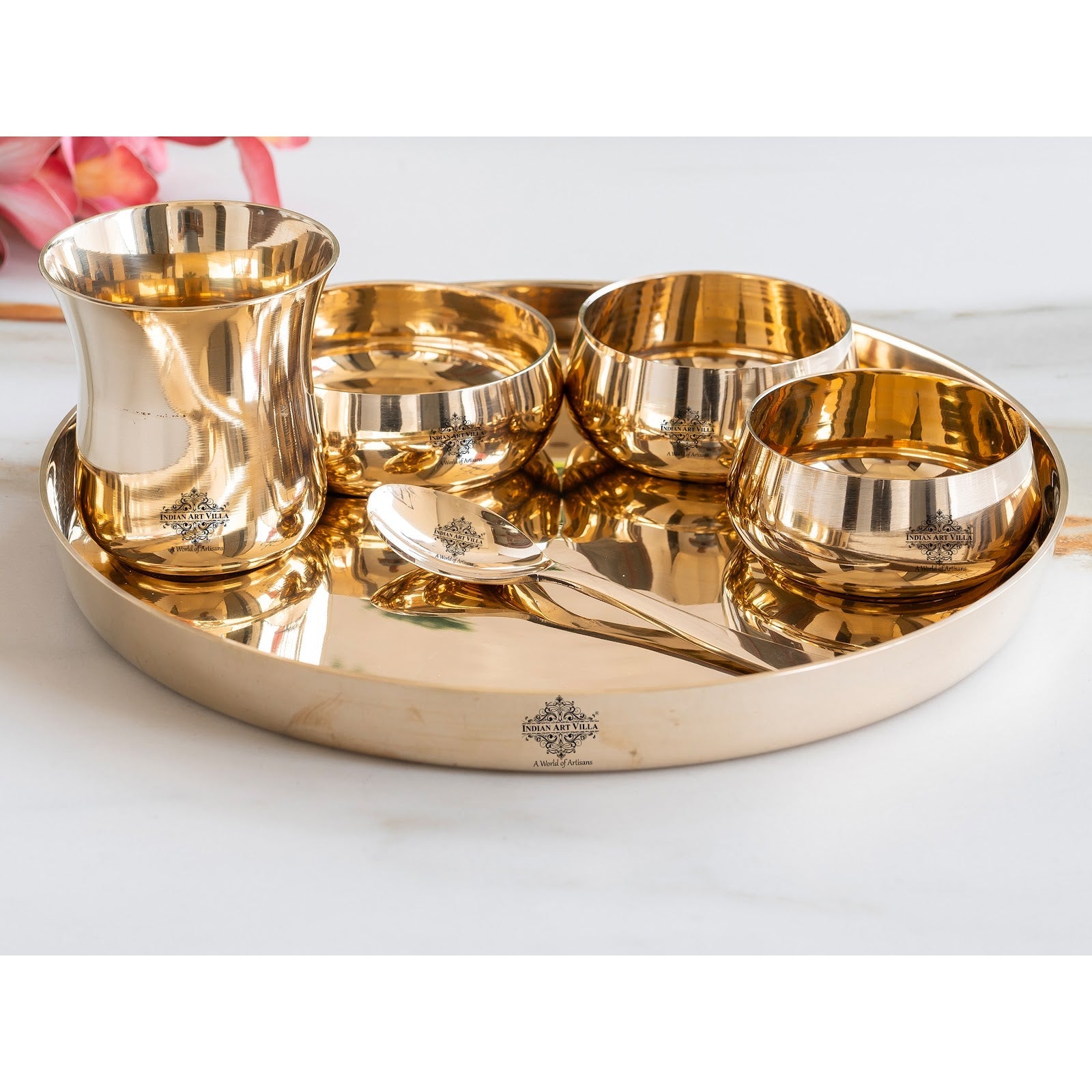 Bronze 6-Piece Dinner Set – Shine Finish Design Thali set, Traditional Indian Dinnerware for Home & Special Occasions