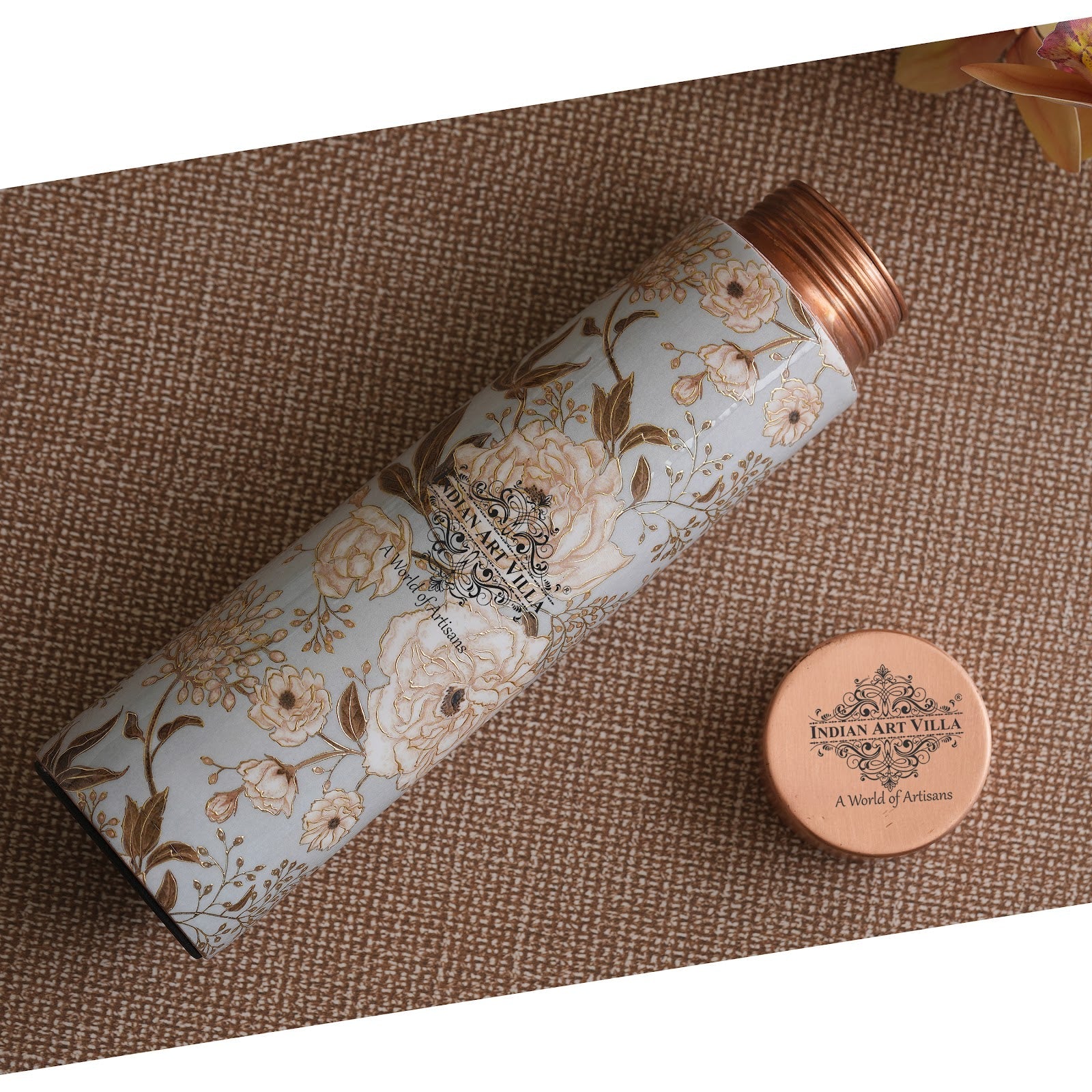 Pure Copper Water Bottle with Pyramid Shape Gold Print Design, 800 ML