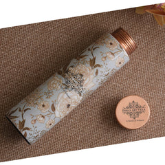 Pure Copper Water Bottle with Pyramid Shape Gold Print Design, 800 ML