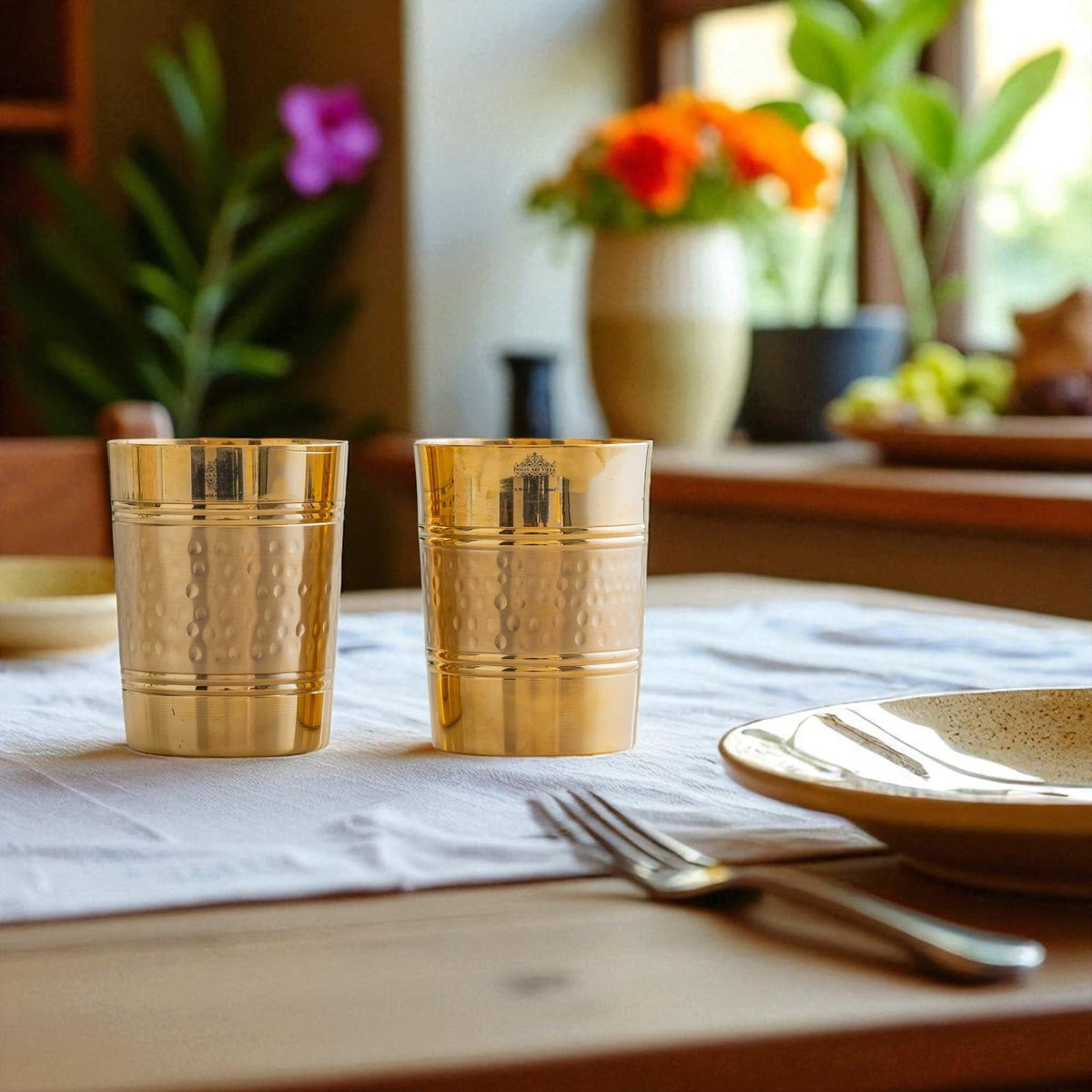 Pure Brass Hammered Lining Design Glass,220 ML