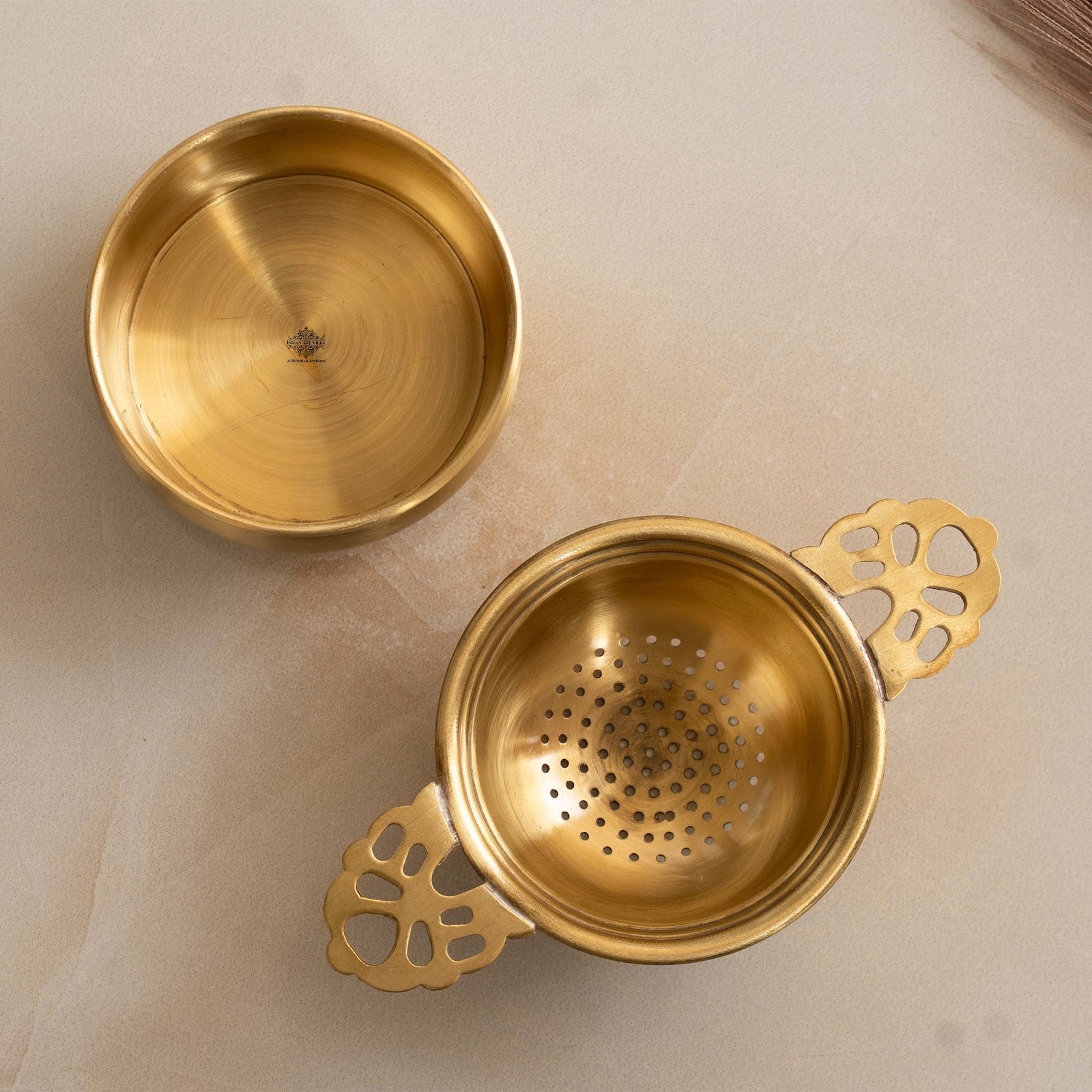 Brass Matt Finish Tea Infuser with Bowl Elegant Chai Chalani