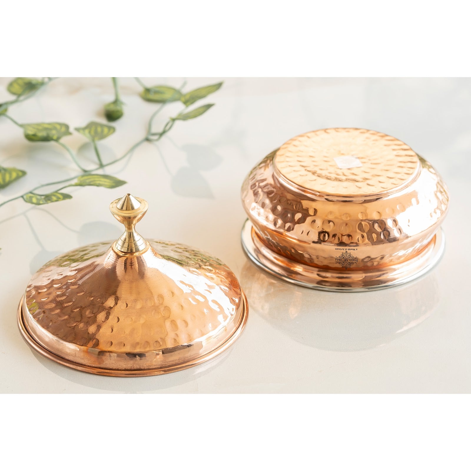 Steel Copper Mughlai Handi with Copper Lid and Brass Knob, 330 ML & 1350 ML – Hammered Design Serveware, Perfect for Home & Restaurant Use