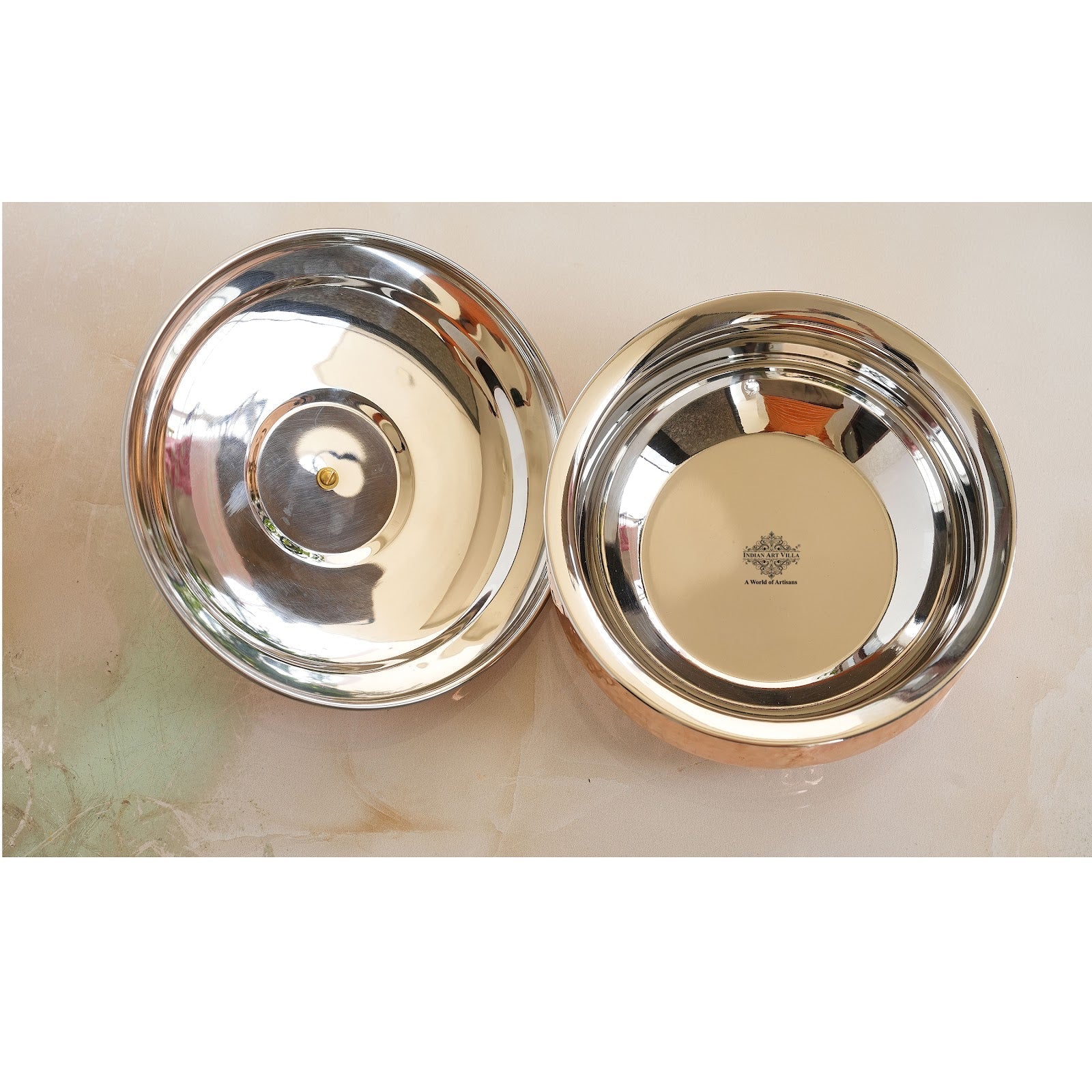 Handcrafted Pure Steel Copper Hammered Design Handi with Lid, Serveware, Tableware