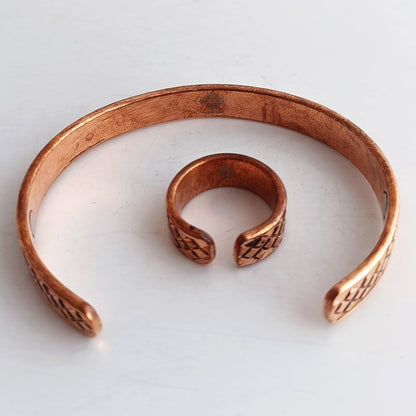 Pure Copper Diamond Design Bangle with Magnet & Matching Ring