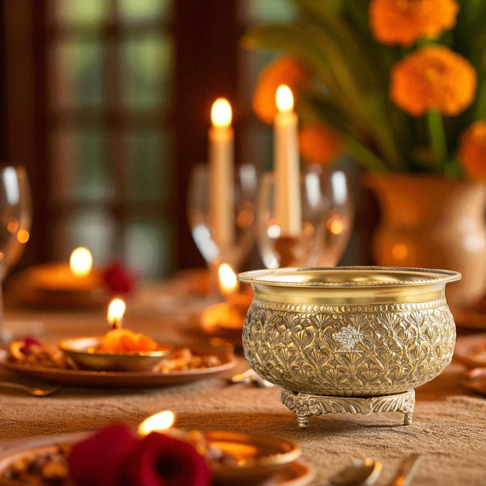 Pure Brass Embossed Design Decorative Bowl