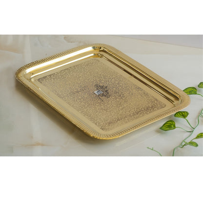 Brass Embossed Design Tray with beautiful Edges, Serveware, Tableware