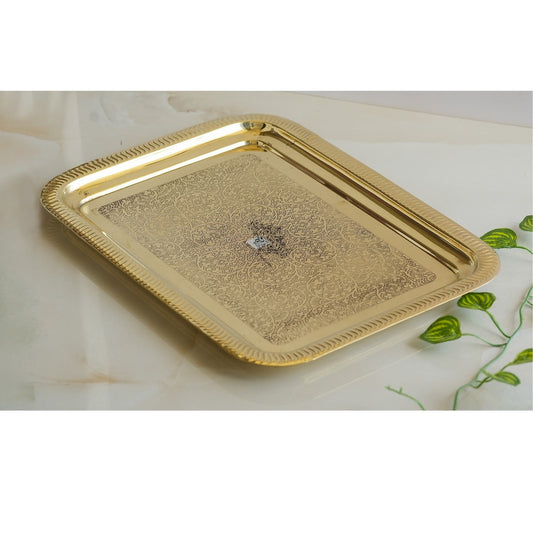 Brass Embossed Design Tray with beautiful Edges, Serveware, Tableware