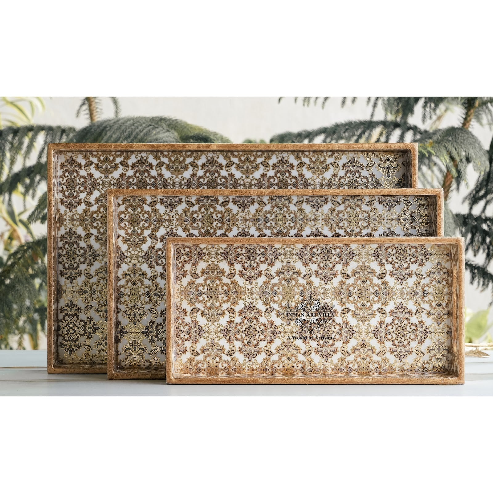 Wooden Tray Set of 3  Handcrafted Multipurpose Decorative Serving Platters