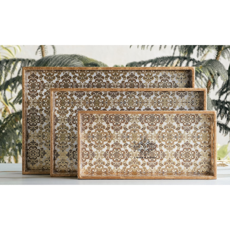 Wooden Tray Set of 3  Handcrafted Multipurpose Decorative Serving Platters