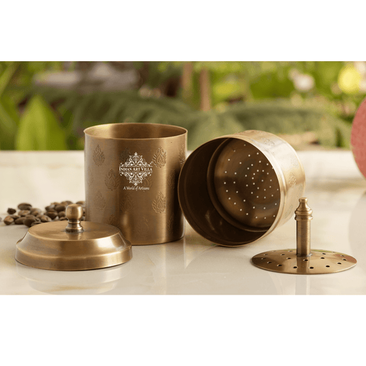 Pure Brass Coffee Filter Antique Dark Finished Embossed Design Medium Size
