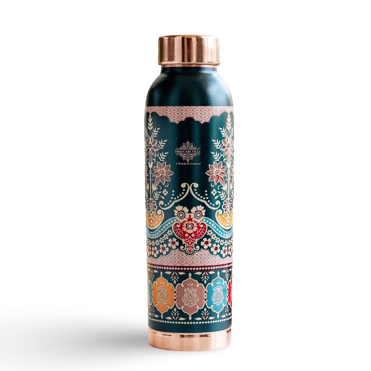 Copper Kalakriti Emerald Bloom Printed Bottle - 1000 ML