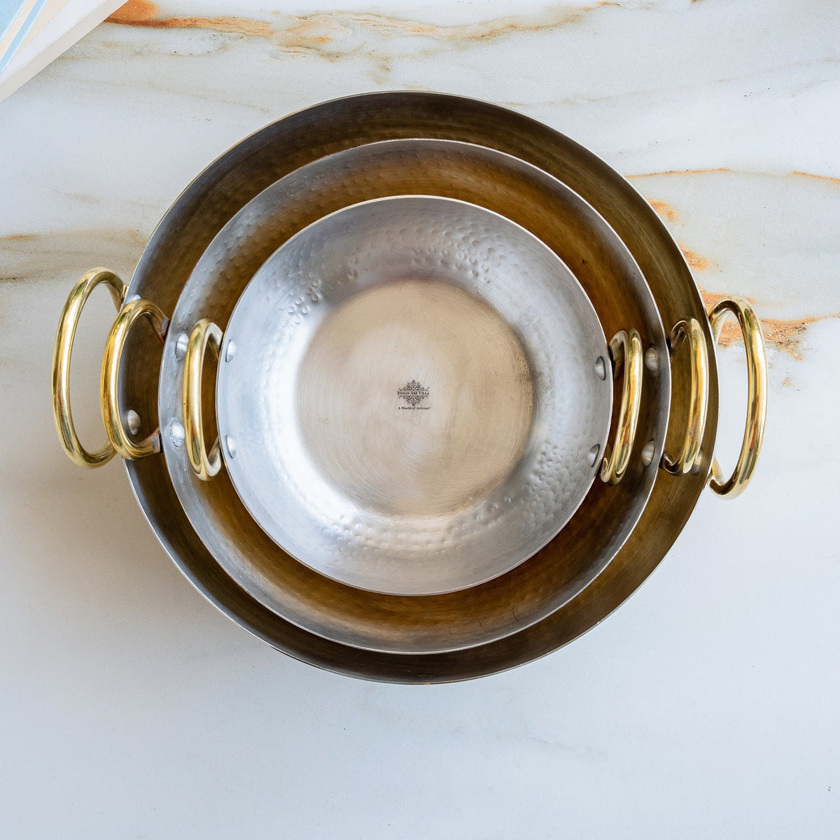 Brass Kadhai With Hammered Design, Tin Lining & Brass Handles
