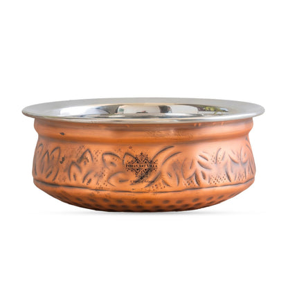 Indian Art Villa, Pure  Steel Copper Embossed Design Serving Handi/Bowl/Casserole, Ideal for Home & Restaurant Tableware and Serveware