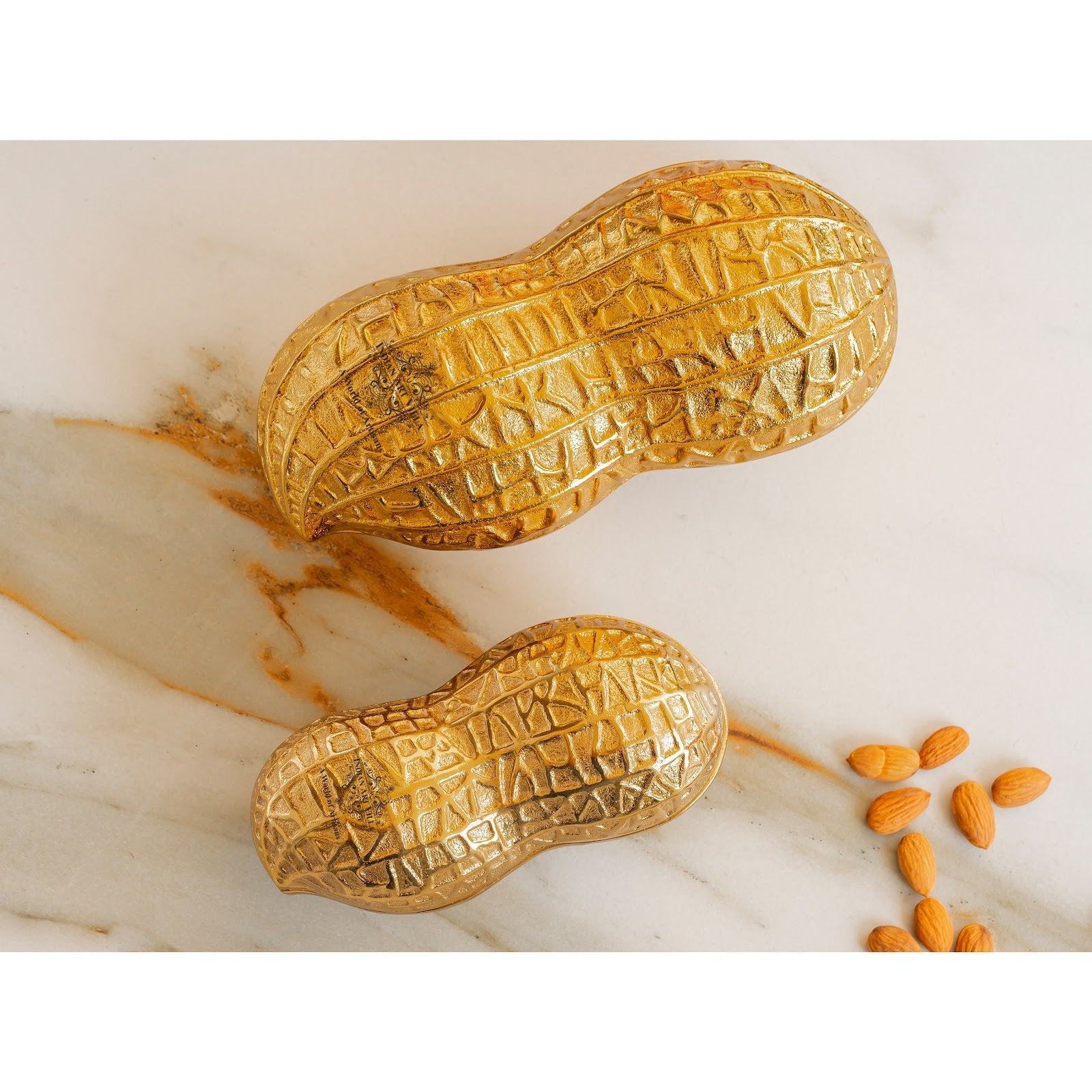 Gold Finish Peanut Design Decorative Box, Unique Storage for Dry Fruits