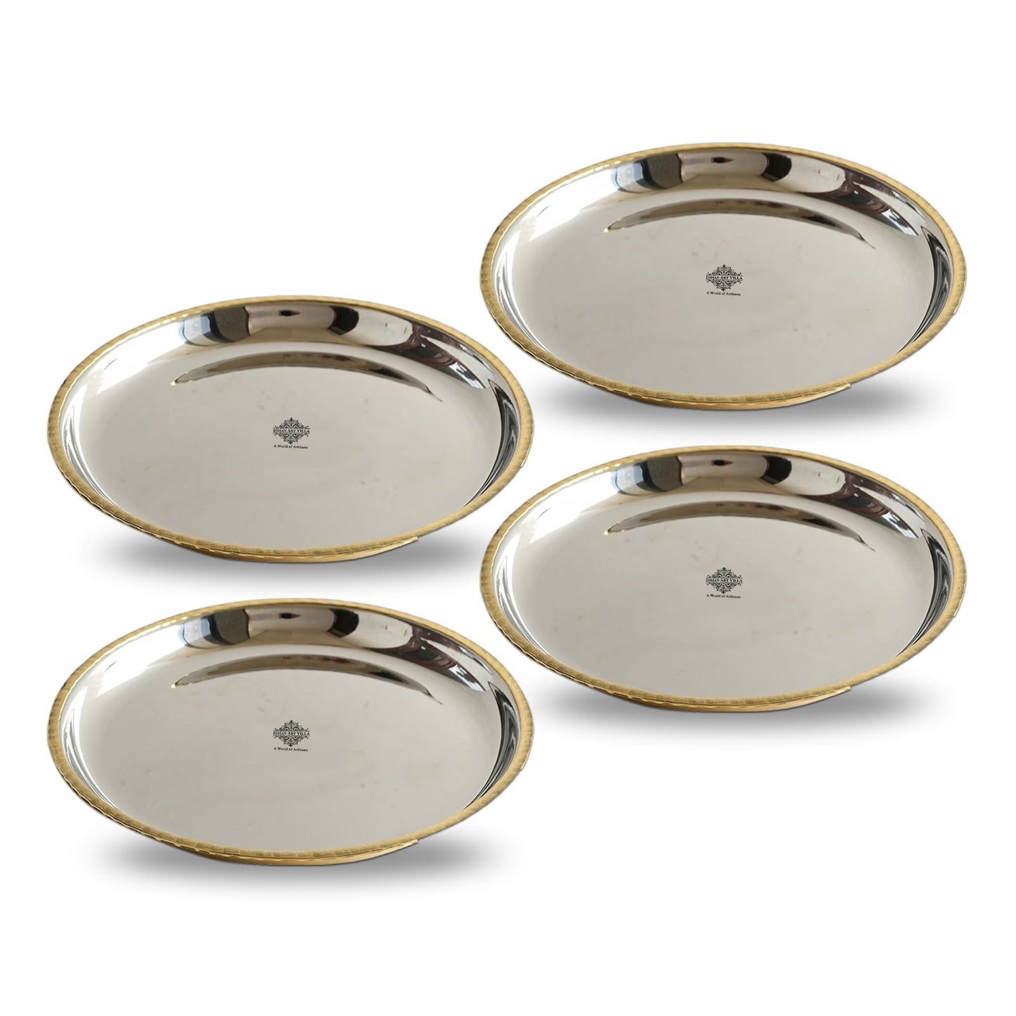 Steel Brass Quarter Serving Plate with Brass Beeding, 19.05 cm,  serveware, Tableware