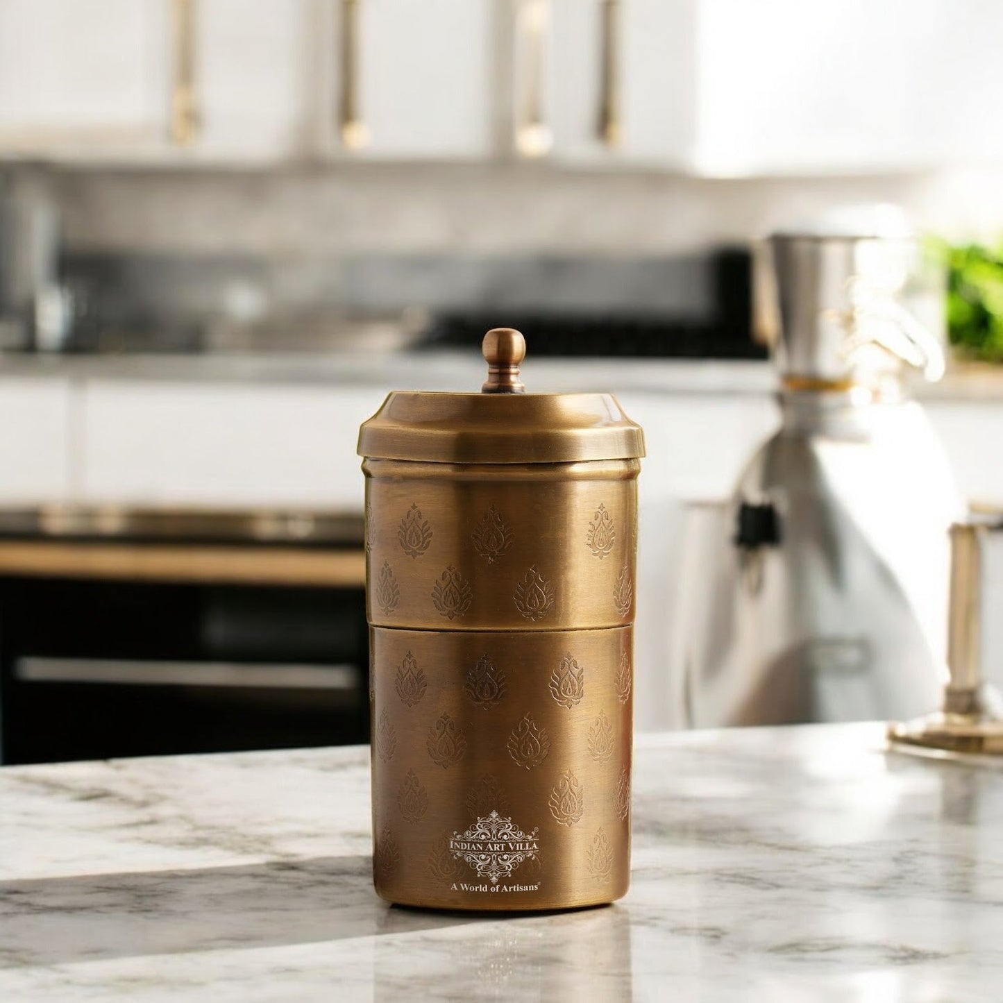 Pure Brass Coffee Filter Antique Dark Finished Embossed Design Medium Size