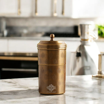 Pure Brass Coffee Filter Antique Dark Finished Embossed Design Medium Size