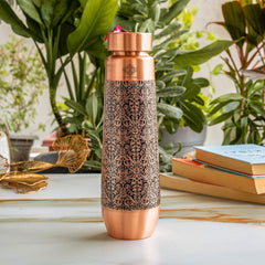 Copper Bottle With Antique Embossed Design - 800ML