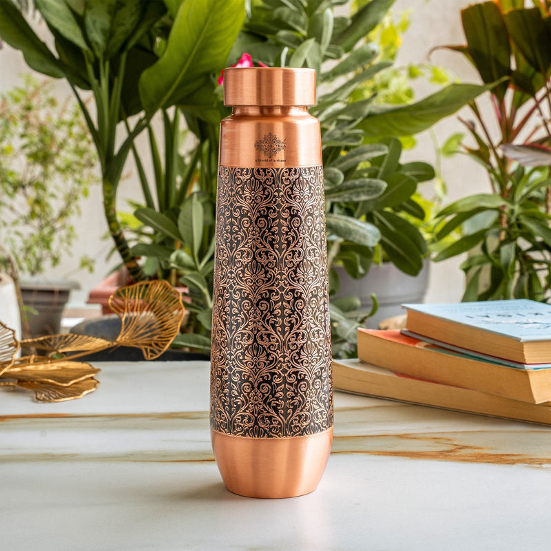 Copper Bottle With Antique Embossed Design - 800ML