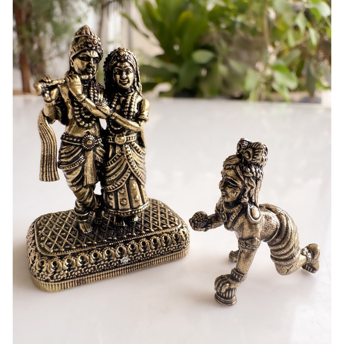 Pure Brass Miniature Radha Krishna With Laddu Gopal Ji Combo