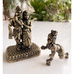 Pure Brass Miniature Radha Krishna With Laddu Gopal Ji Combo