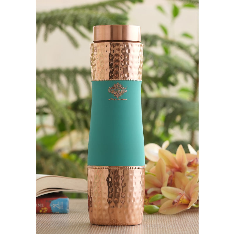 Pure Copper Bottle with Half Hammered and Half Silk Finish Color Design