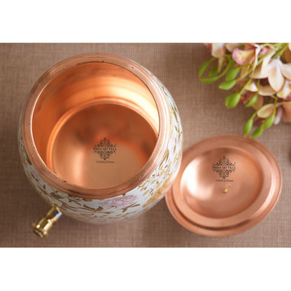 Handcrafted Pure Copper Water Pot with Gold Print Design, Ayurveda Water Vessel, 10 Ltr.