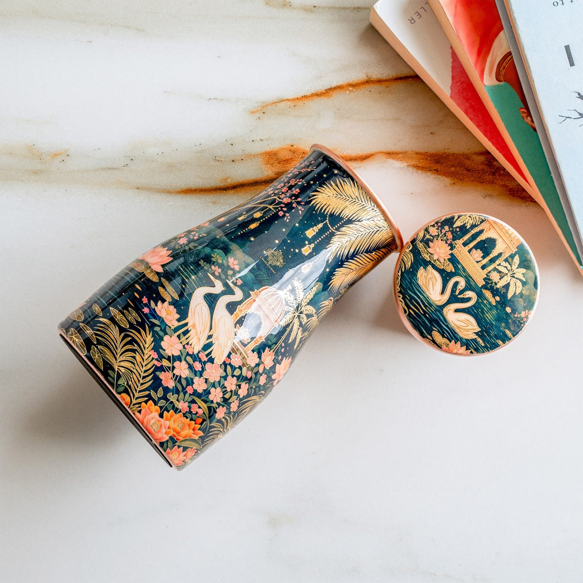 Pure Copper Tawar Kalakriti Print Bedroom Bottle - 950 ML