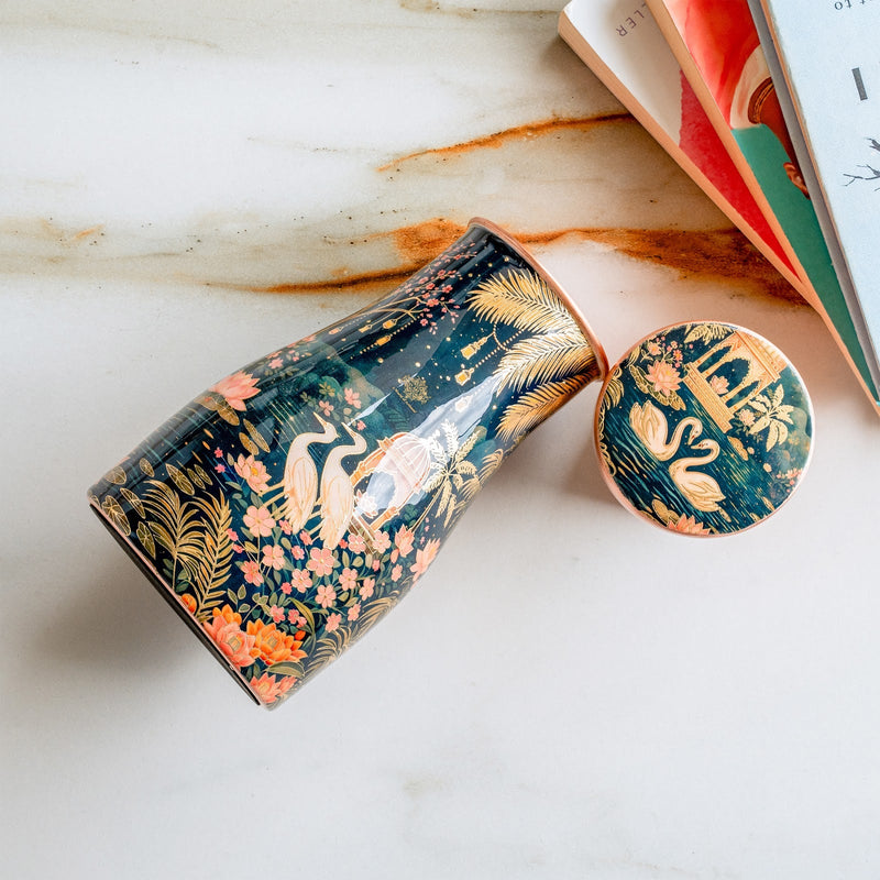 Pure Copper Tawar Kalakriti Print Bedroom Bottle - 950 ML