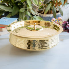 Brass Lagan With Hammered Design, Tin Lining & Brass Lid - 6 L