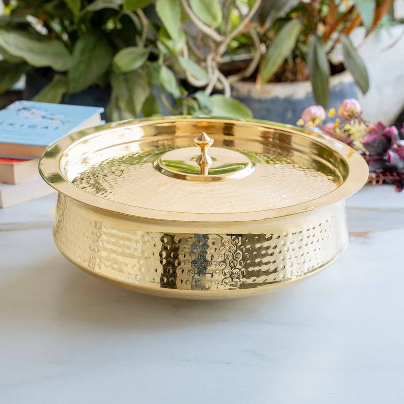 Brass Lagan With Hammered Design, Tin Lining & Brass Lid - 6 L
