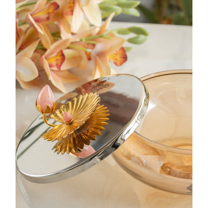 Silver Plated Decorative Bowl with Lotus Bird Flower Design – Elegant Bowl for Table Décor, Serving Snacks, Dry Fruits
