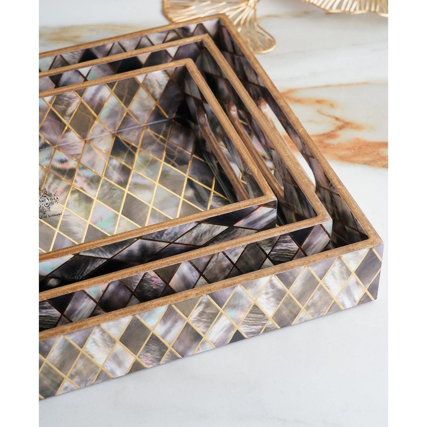 Wooden Tray Set of 3  Handcrafted Multipurpose Decorative Serving Platters