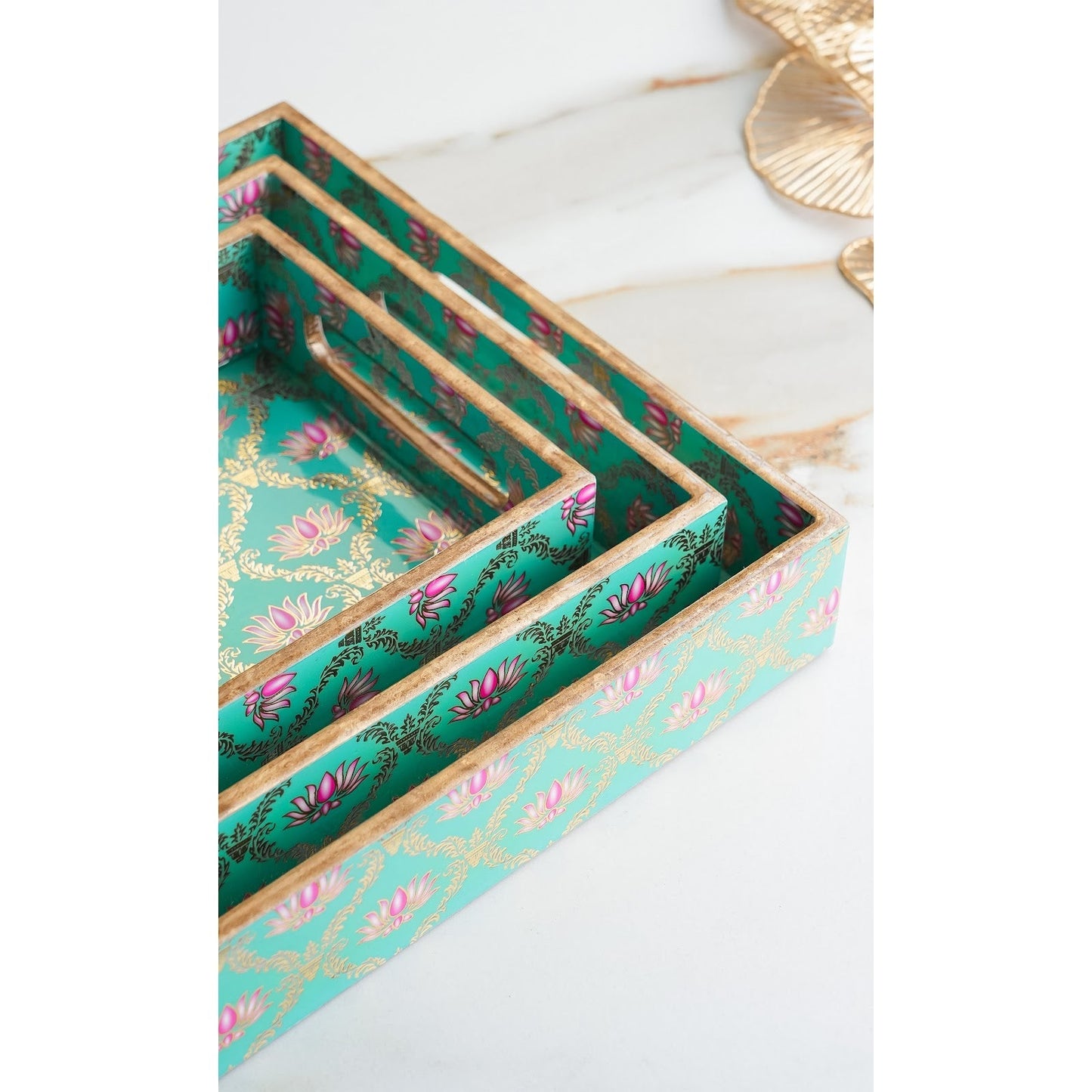 Wooden Tray Set of 3  Handcrafted Multipurpose Decorative Serving Platters